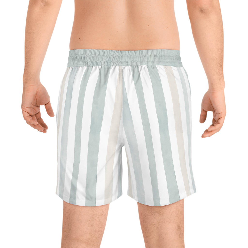 Sage Stripe Swim Shorts | Mid-Length Beach Trunks