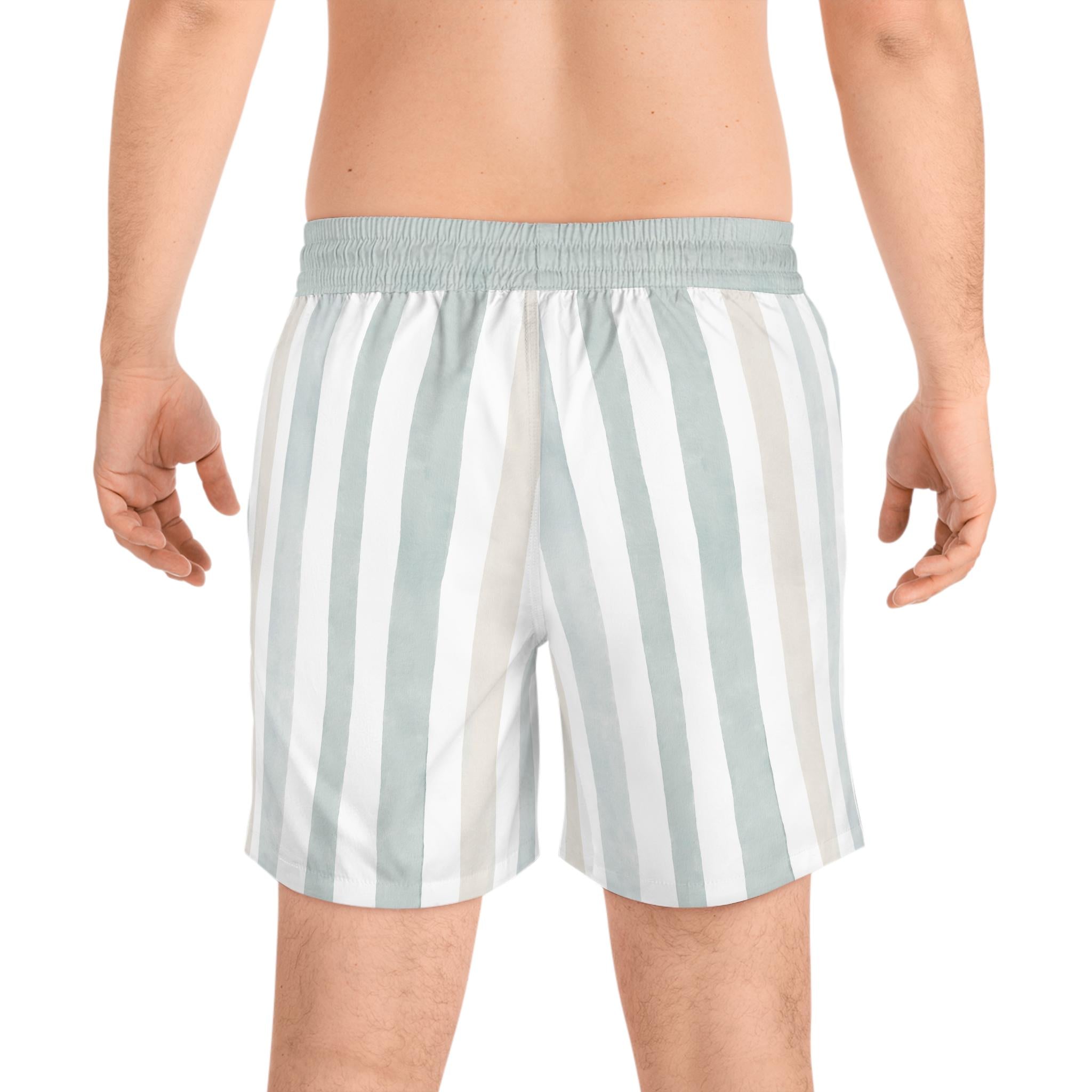 Sage Stripe Swim Shorts | Mid-Length Beach Trunks