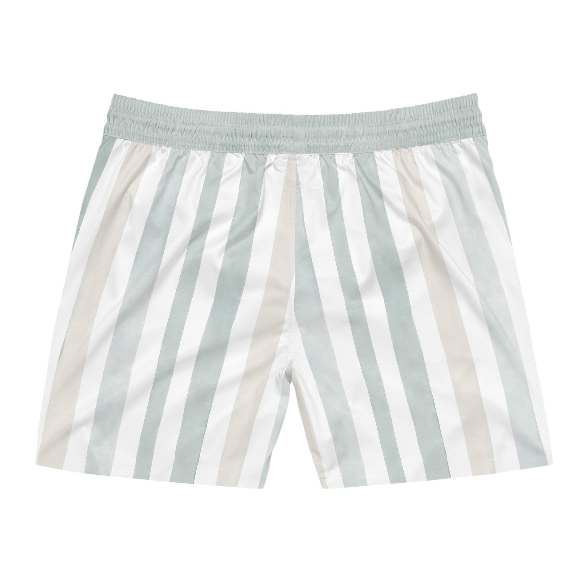 Sage Stripe Swim Shorts | Mid-Length Beach Trunks