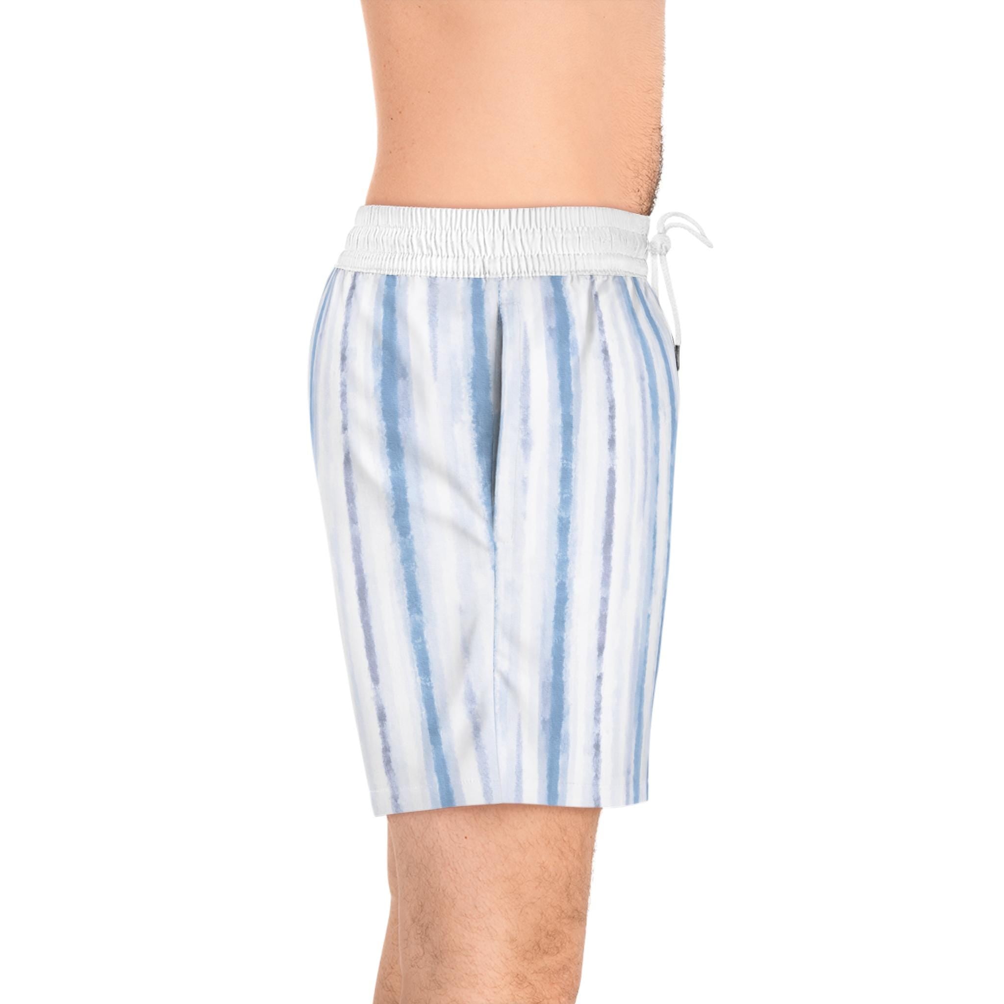 Blue Stripe Swim Shorts | Men's Mid-Length Beach Trunks