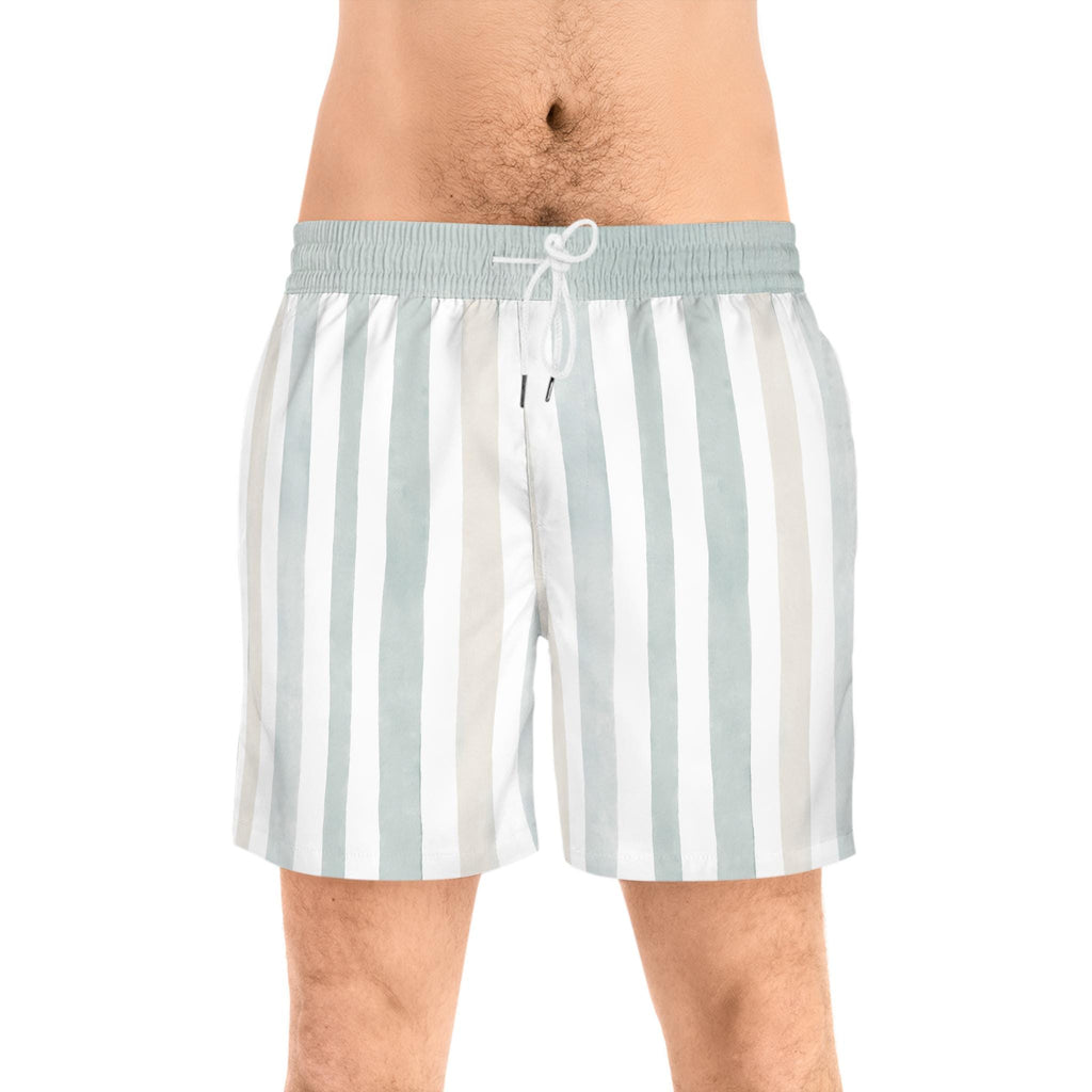 Sage Stripe Swim Shorts | Mid-Length Beach Trunks
