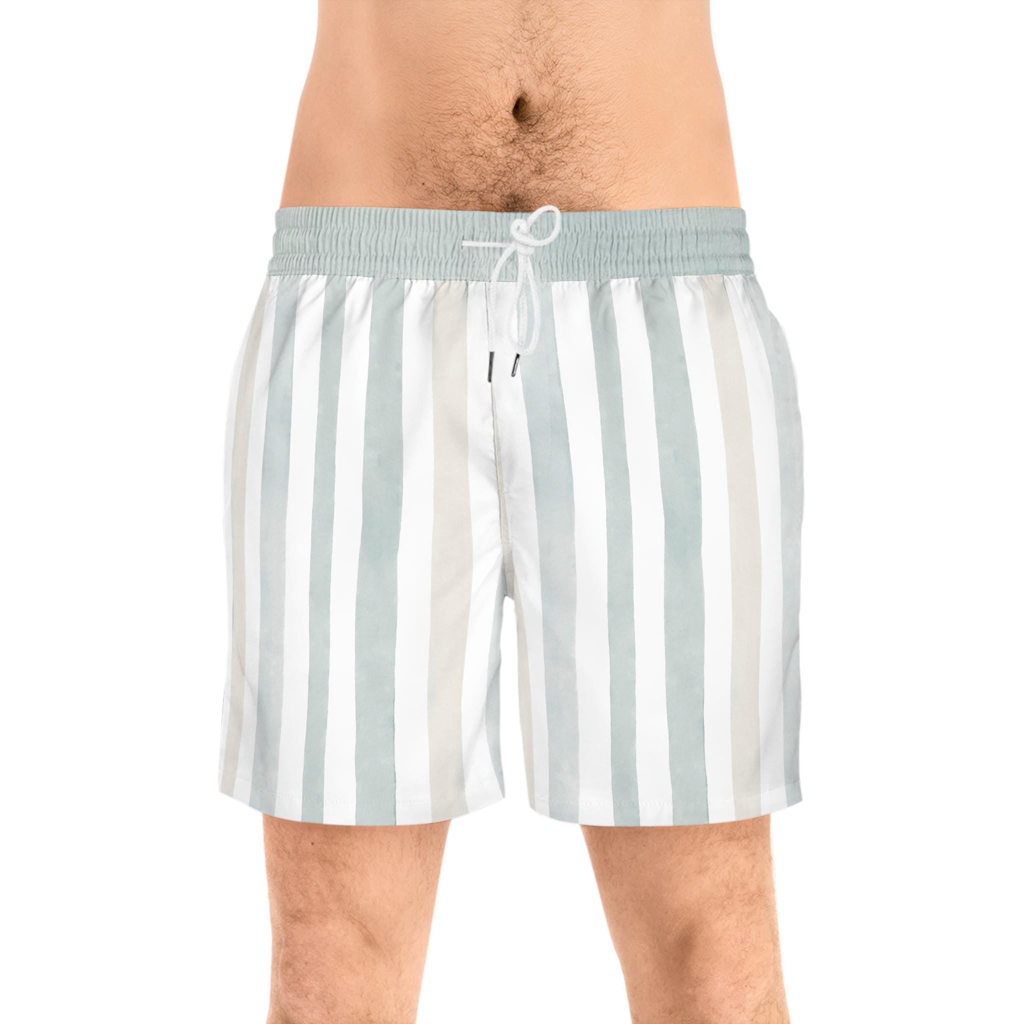 Sage Stripe Swim Shorts | Mid-Length Beach Trunks