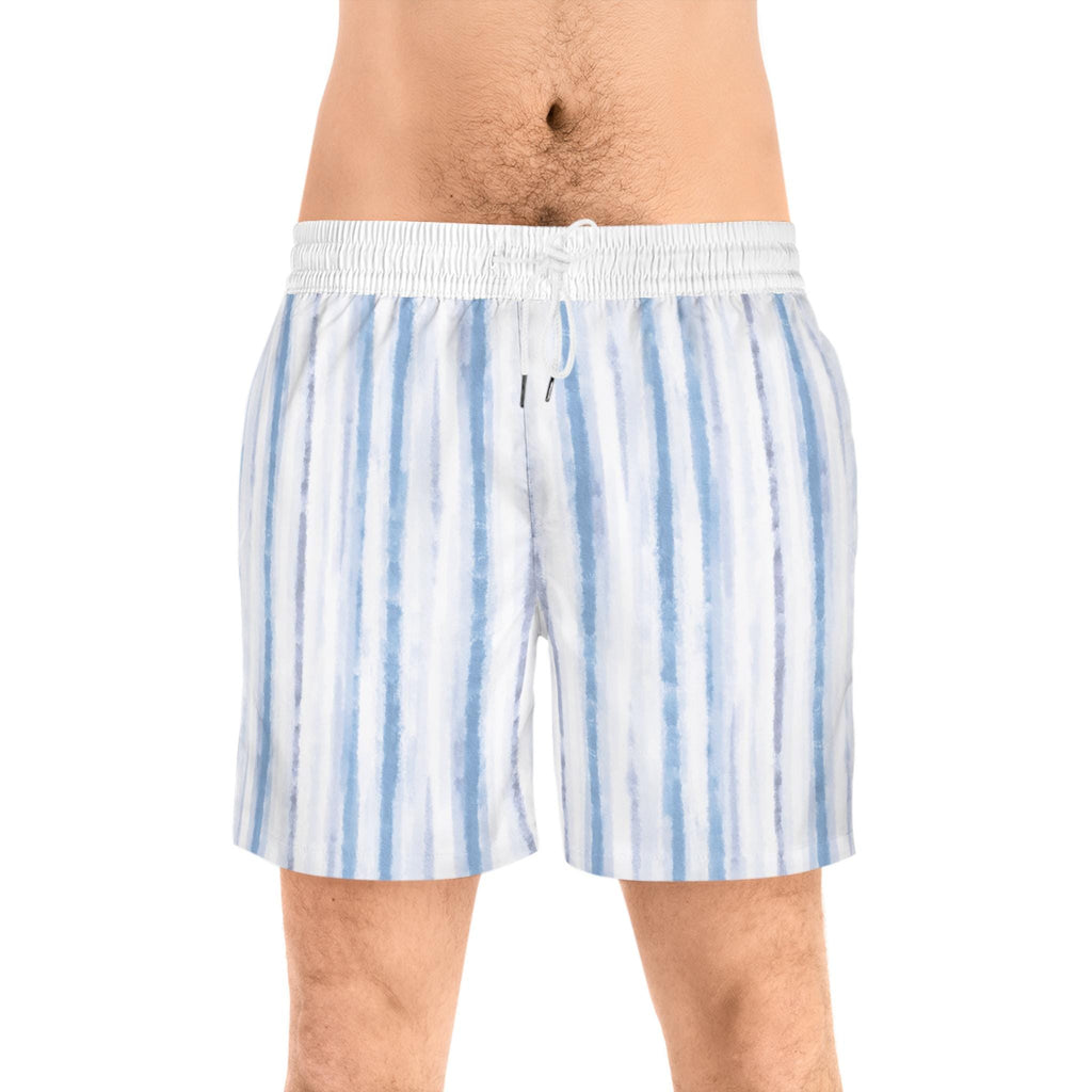 Blue Stripe Swim Shorts | Men's Mid-Length Beach Trunks