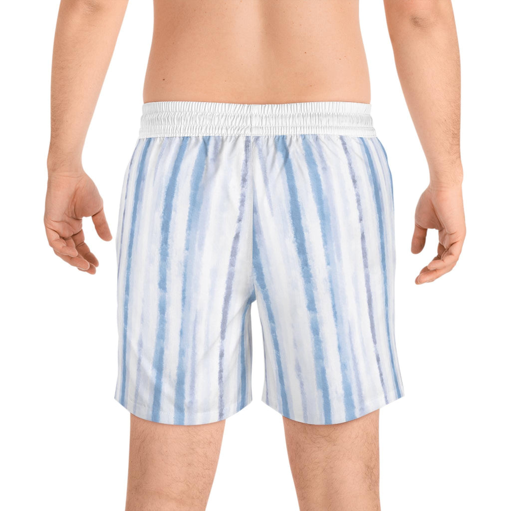 Blue Stripe Swim Shorts | Men's Mid-Length Beach Trunks