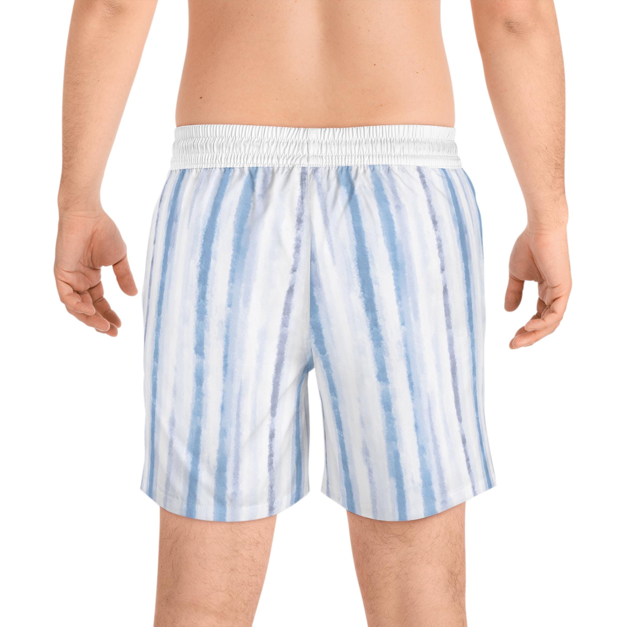 Blue Stripe Swim Shorts | Men's Mid-Length Beach Trunks