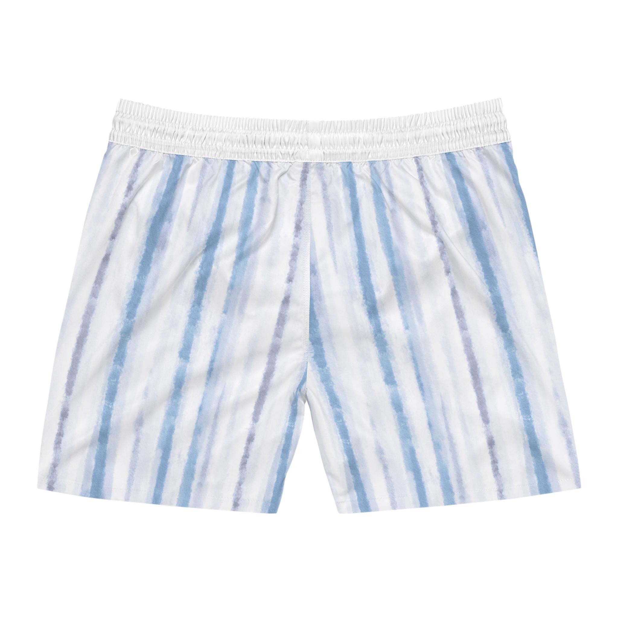 Blue Stripe Swim Shorts | Men's Mid-Length Beach Trunks