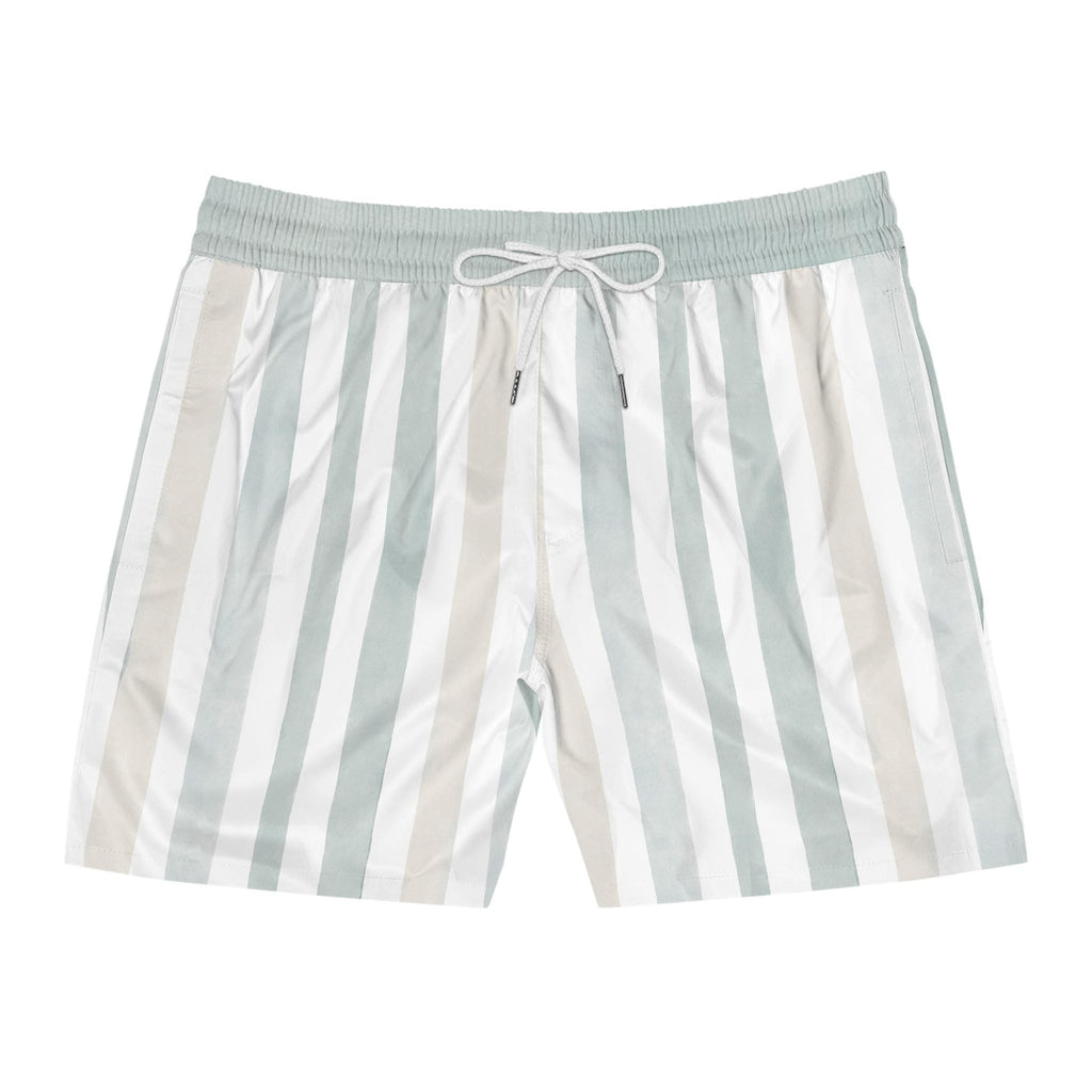 Sage Stripe Swim Shorts | Mid-Length Beach Trunks