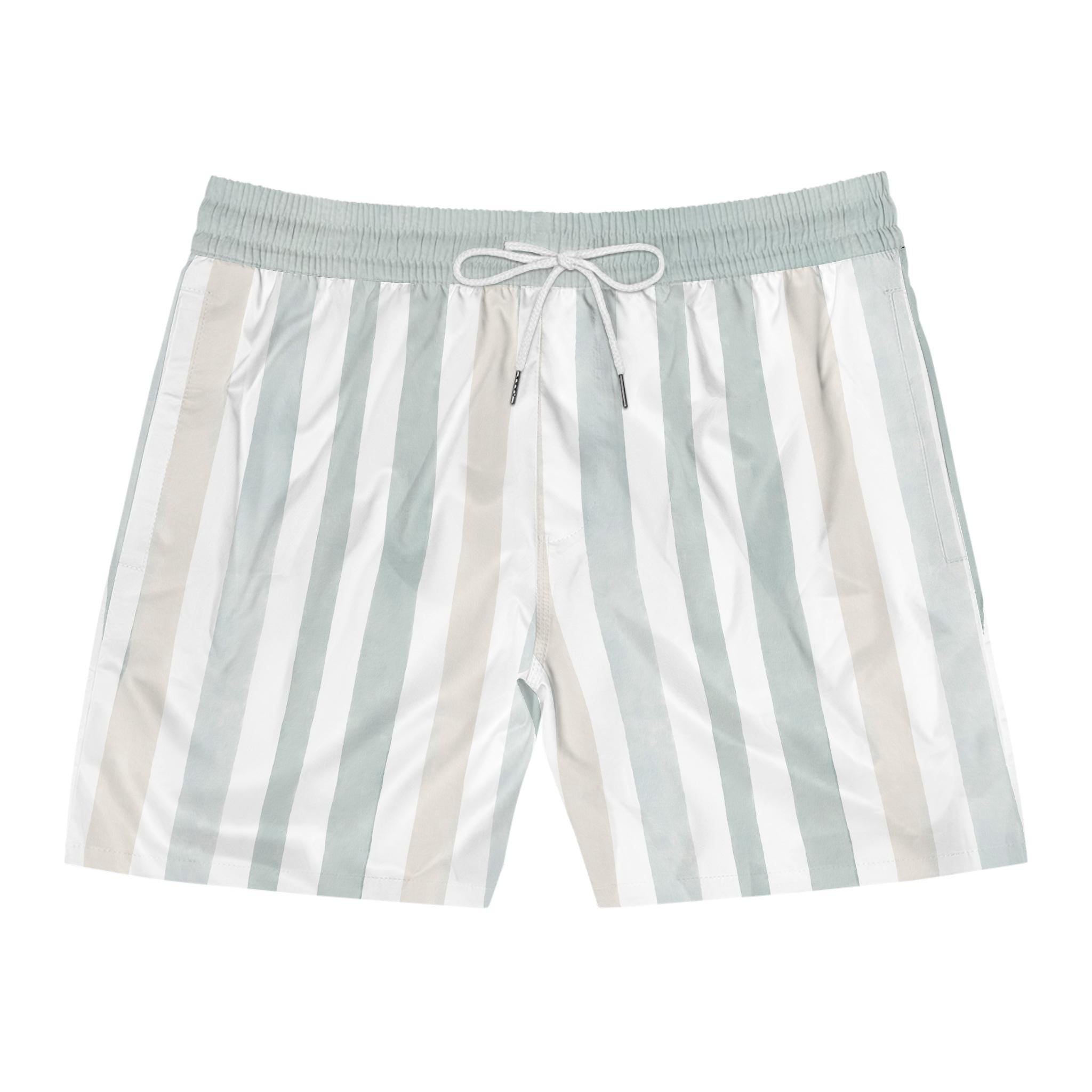 Sage Stripe Swim Shorts | Mid-Length Beach Trunks