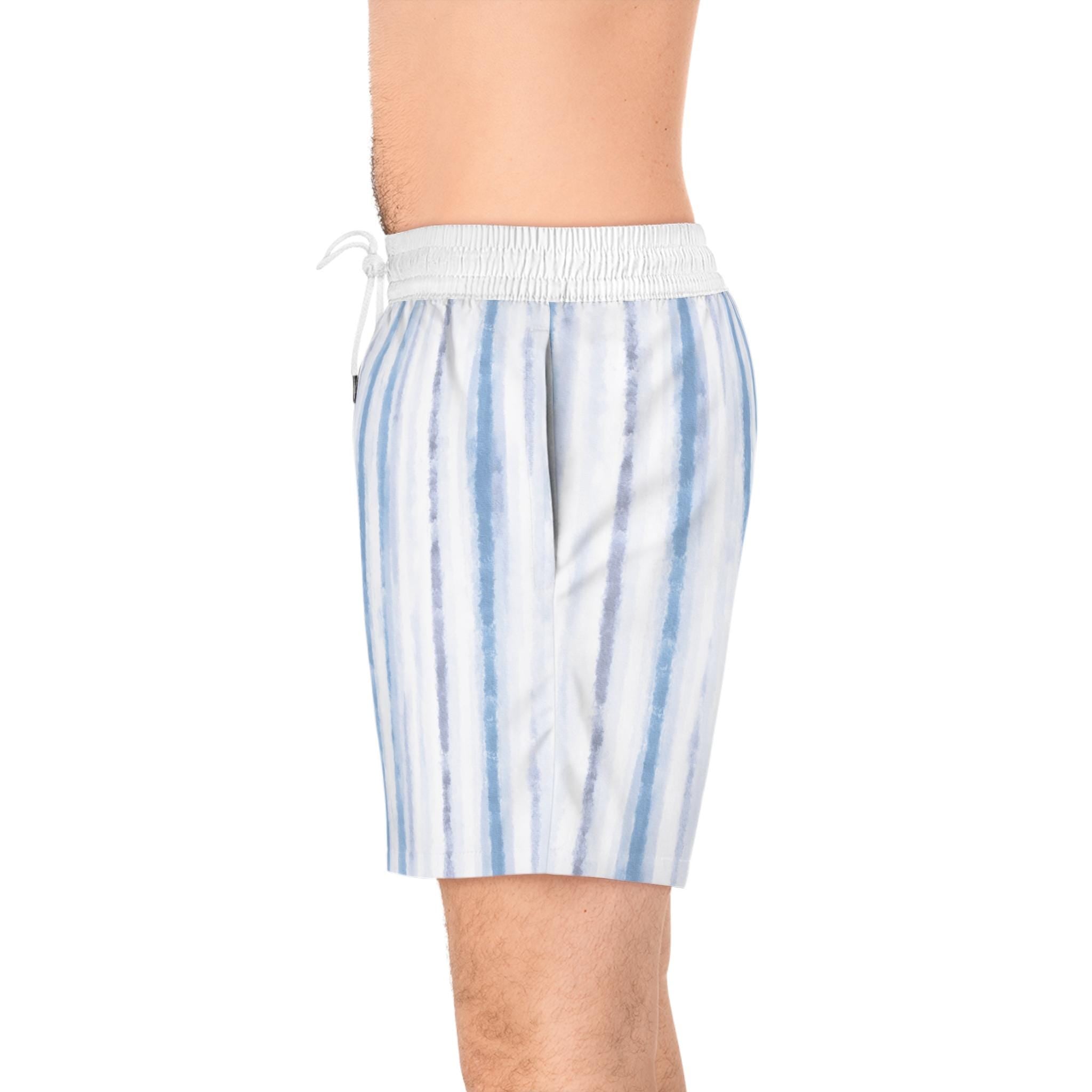 Blue Stripe Swim Shorts | Men's Mid-Length Beach Trunks