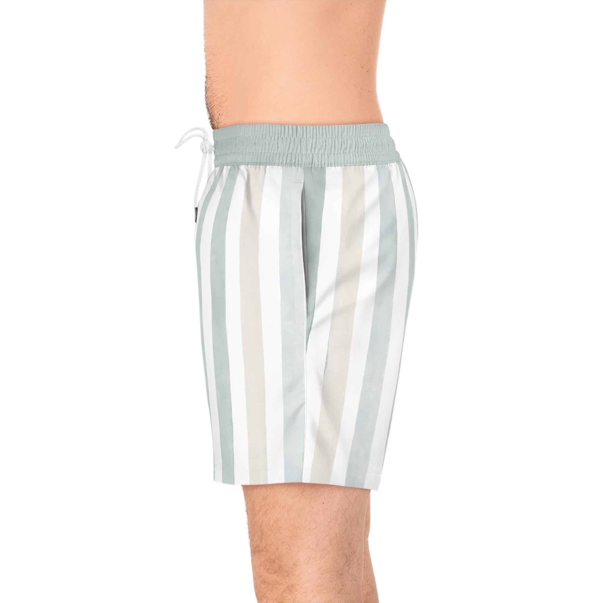 Sage Stripe Swim Shorts | Mid-Length Beach Trunks